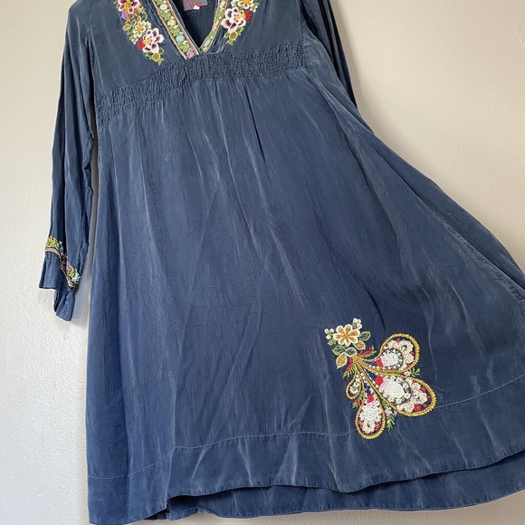 Johnny Was Navy‎ Embroidered Dress Long Sleeve V Neck Women's Size XS - Picture 5 of 16